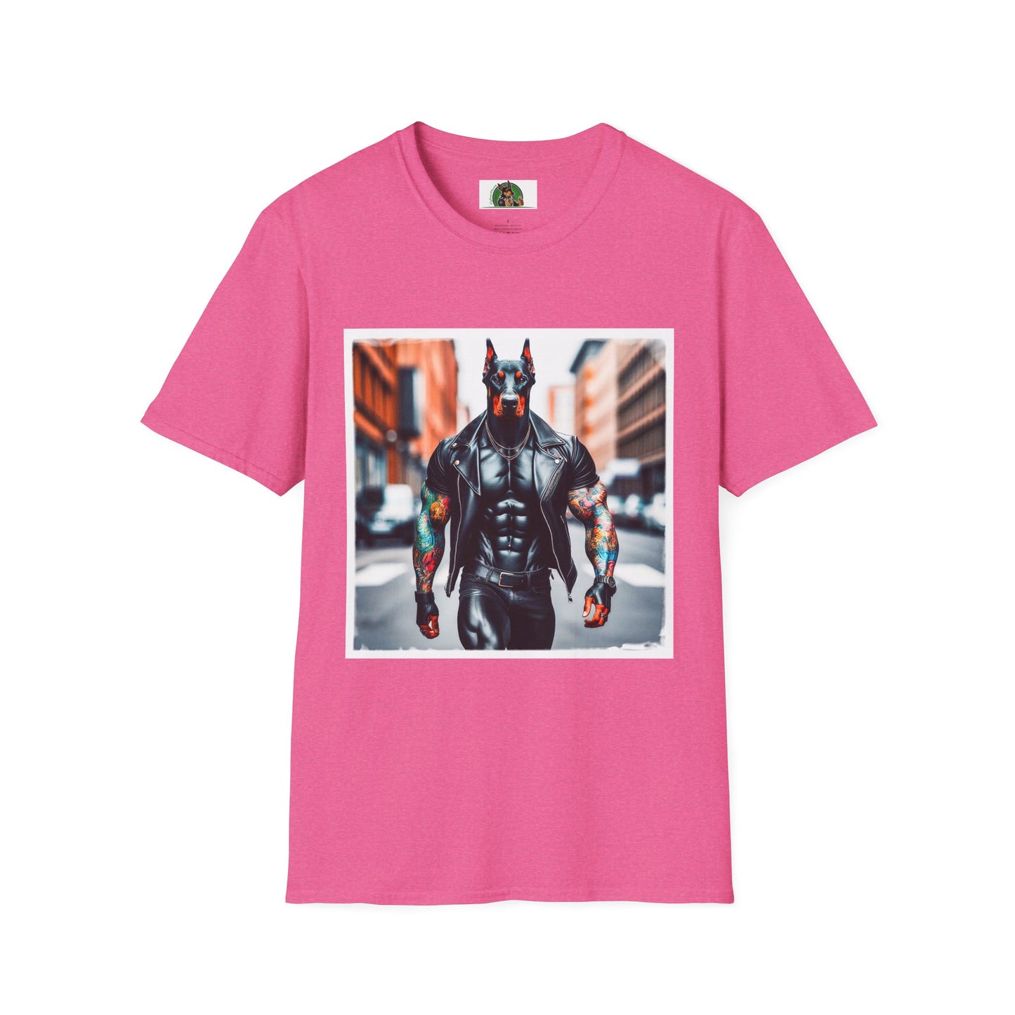 Doberman men in black t shirt T-Shirt Printify S Heather Heliconia