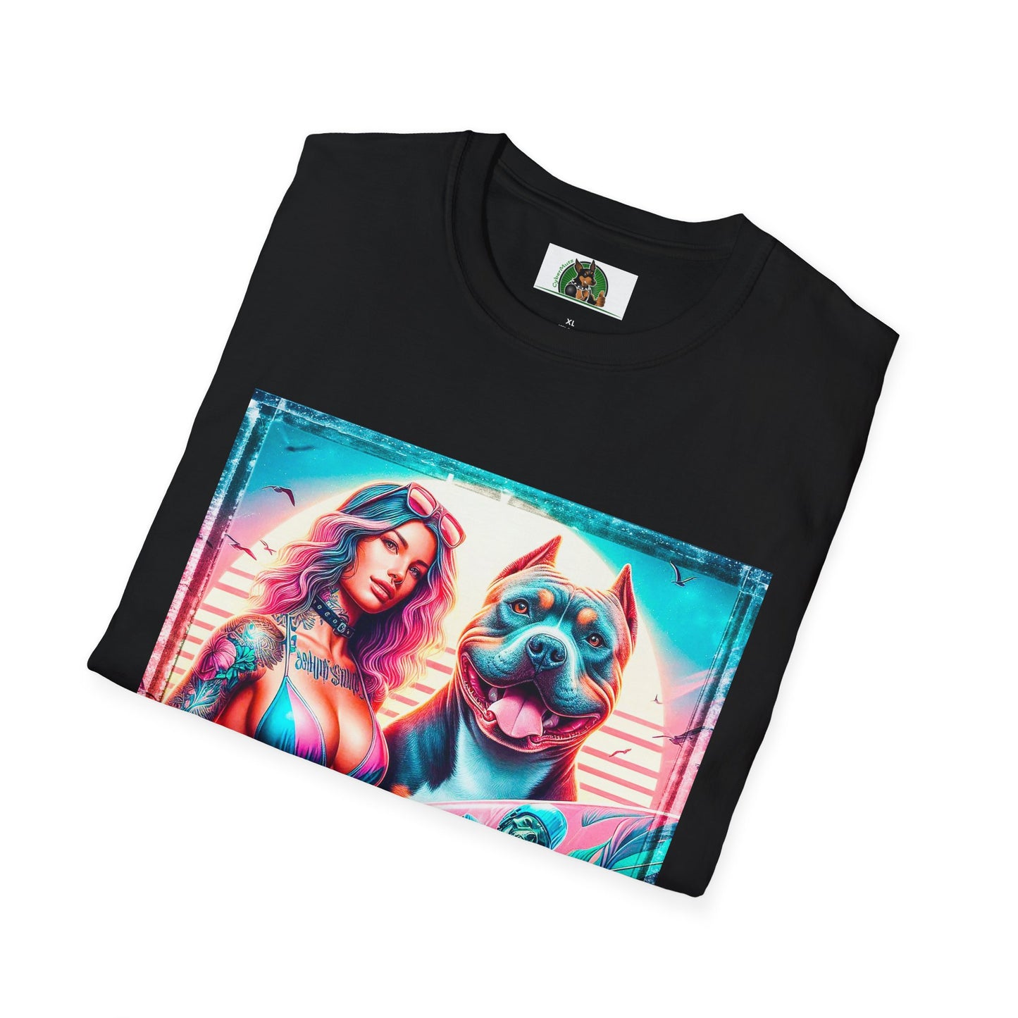 Pit Bull surfer and girl T-Shirt Printify