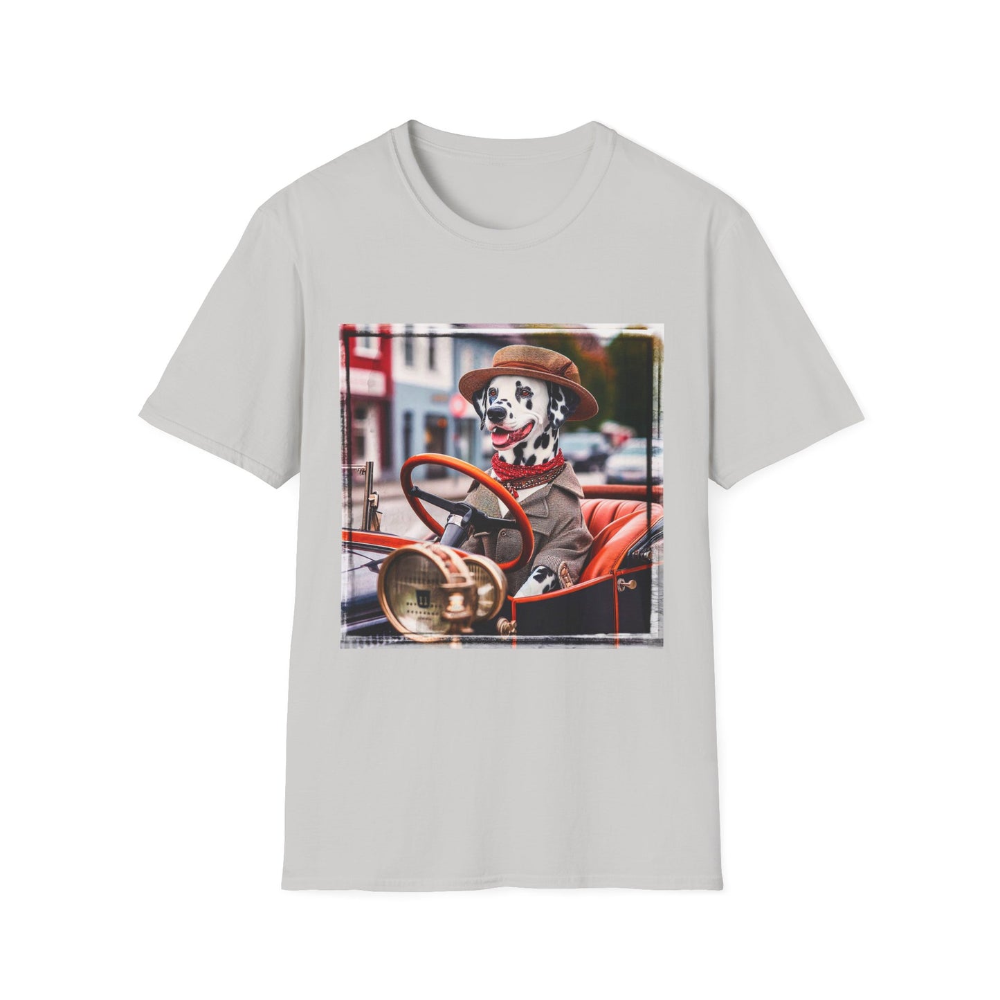 Dalmatian driving and cruising t shirt T-Shirt Printify S Ice Grey
