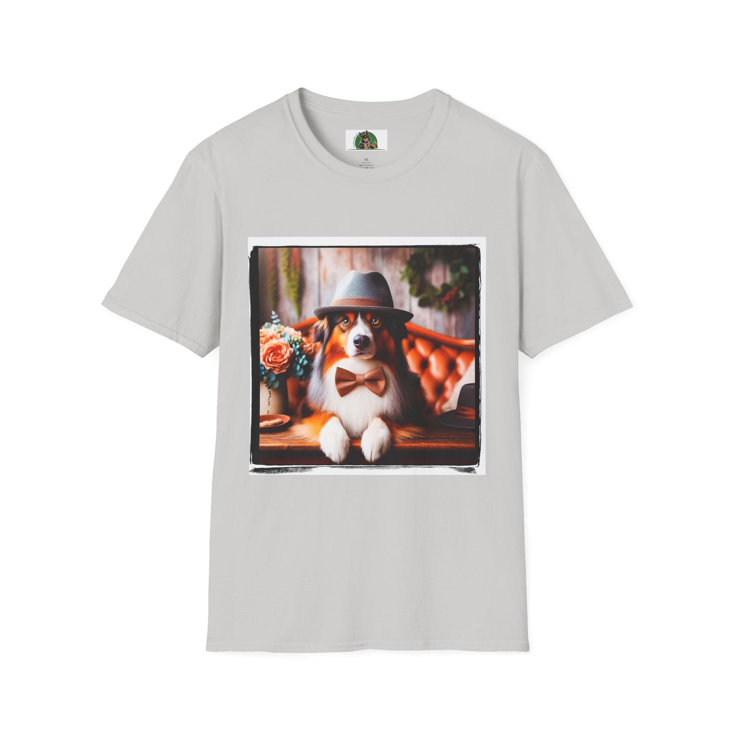 Australian Shepherd With Fedora Hat T-Shirt Printify S Ice Grey