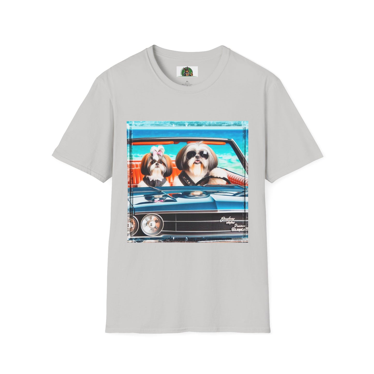 Wacky Shih Tzu couple driving T-Shirt Printify S Ice Grey