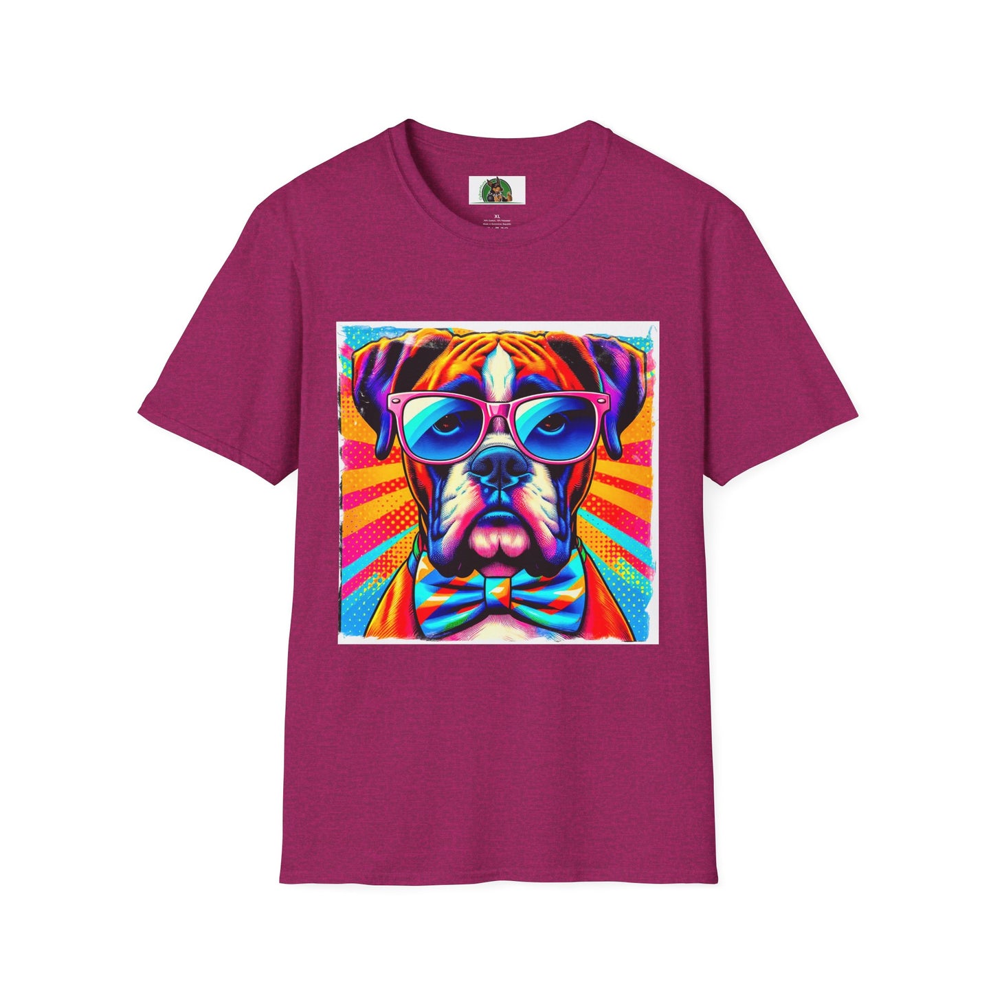 Boxer Pop Art Dog Wearing Glasses T-Shirt T-Shirt Printify S Antique Heliconia