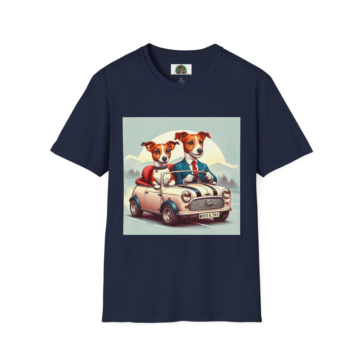 Wacky Jack Russell Husband And Wife In Car T-Shirt Printify S Navy