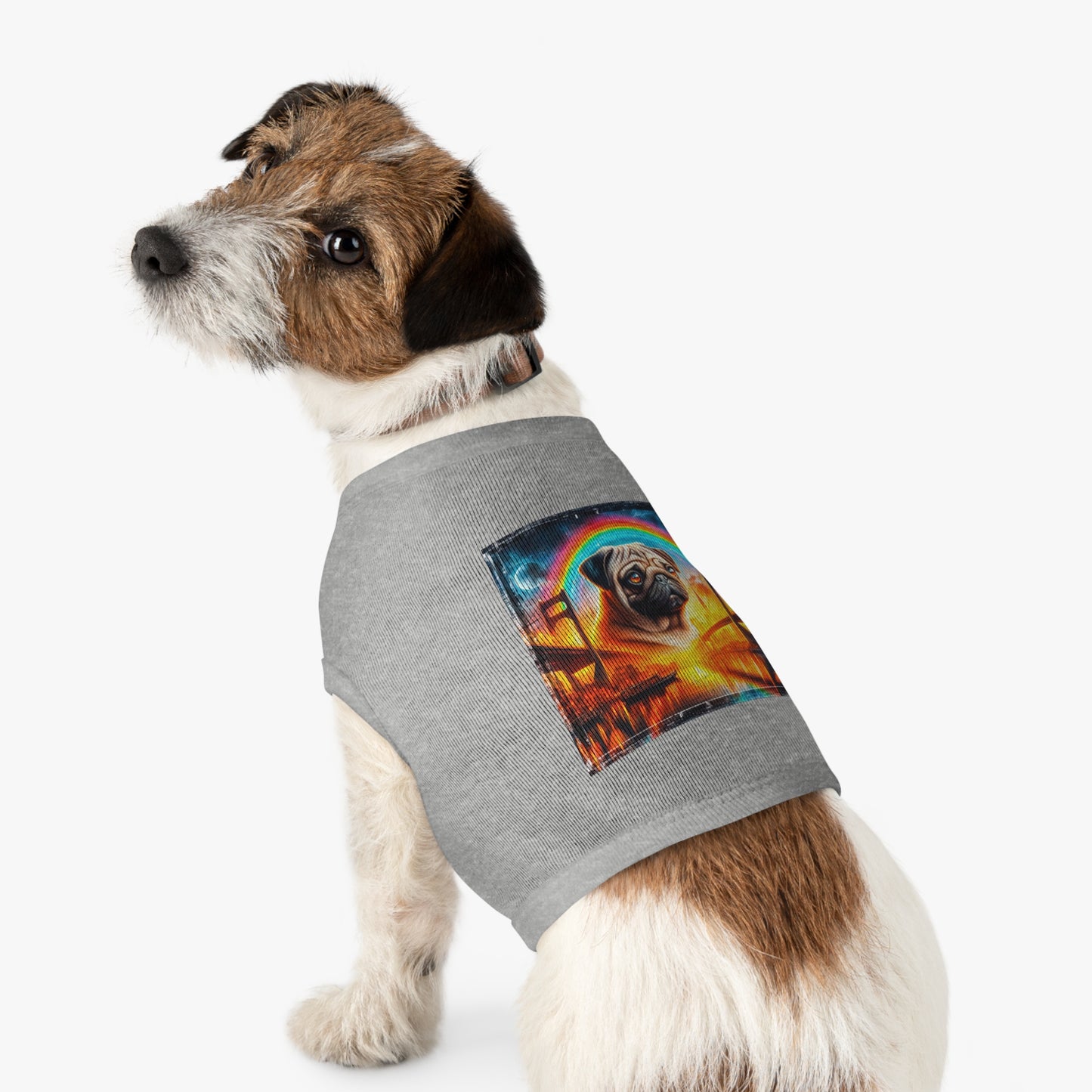 Pet Tank Top Pug bridge and rainbow Pets Printify