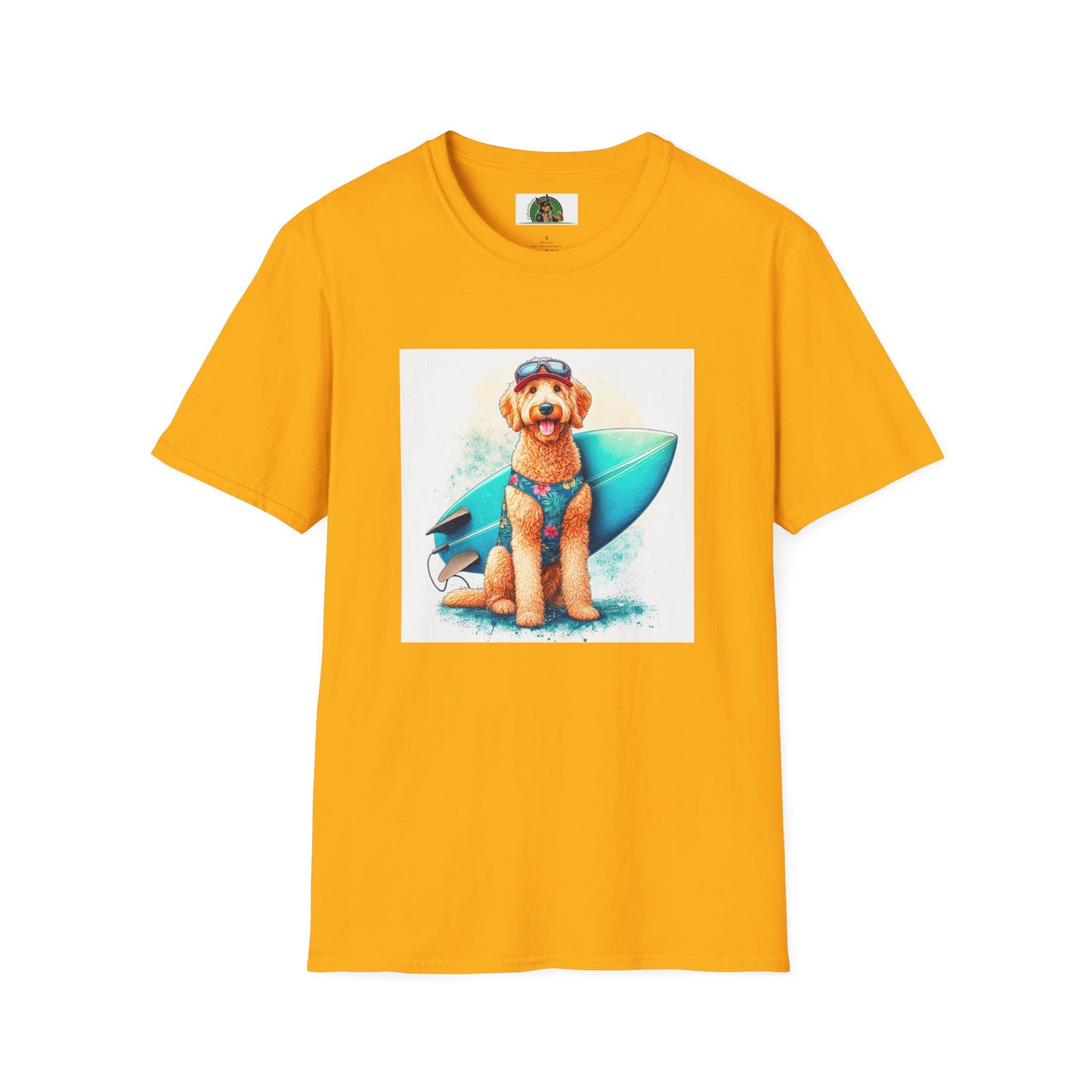 Golden Doodle surfer dude t shirt T-Shirt Printify S Gold