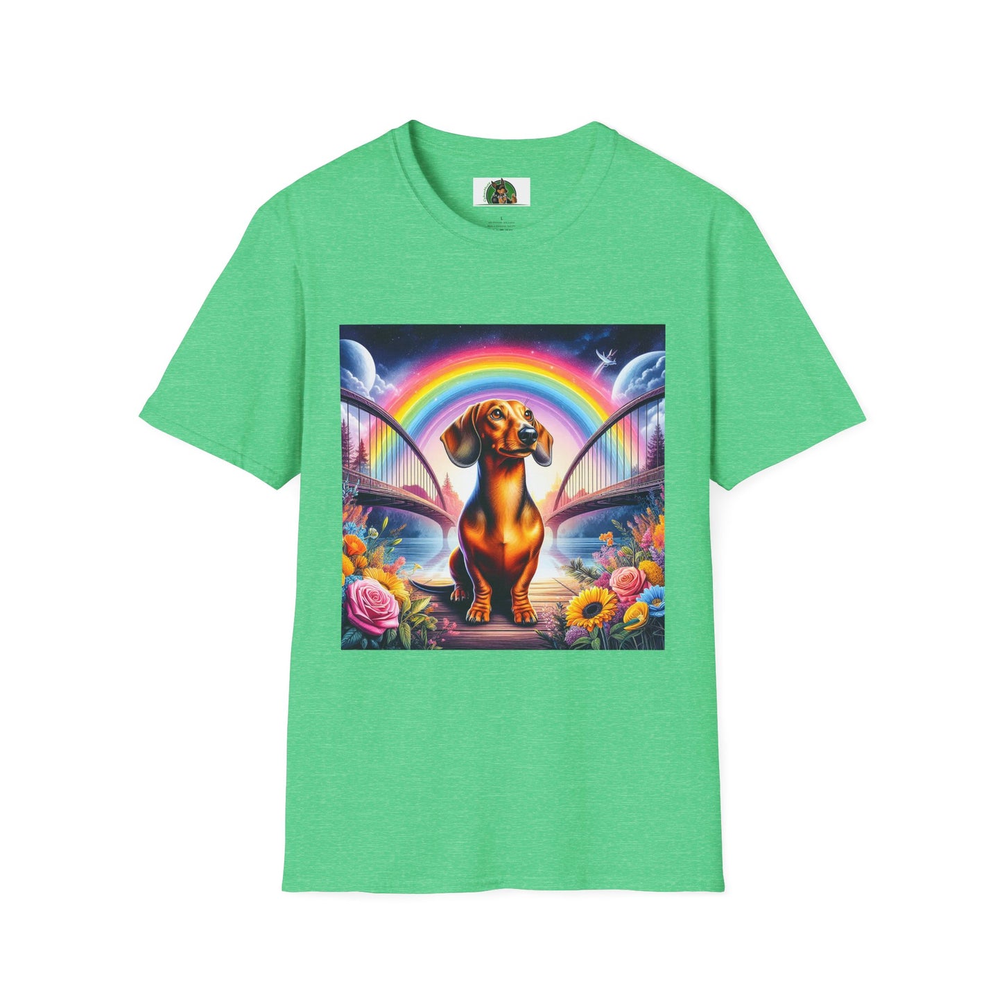 Dachshund colorful flowers t shirt T-Shirt Printify Heather Irish Green S
