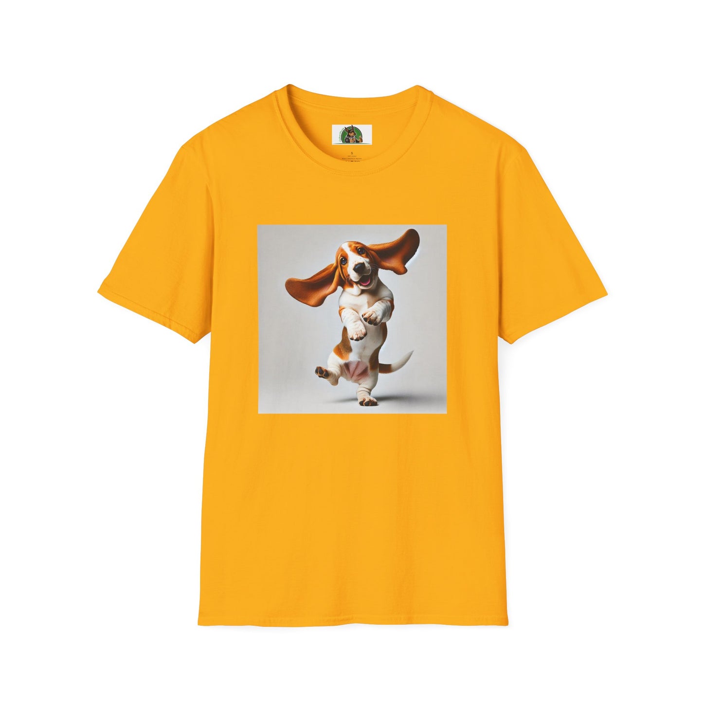 Bassett Hound T-Shirt - Dancing Dog Design T-Shirt Printify S Gold