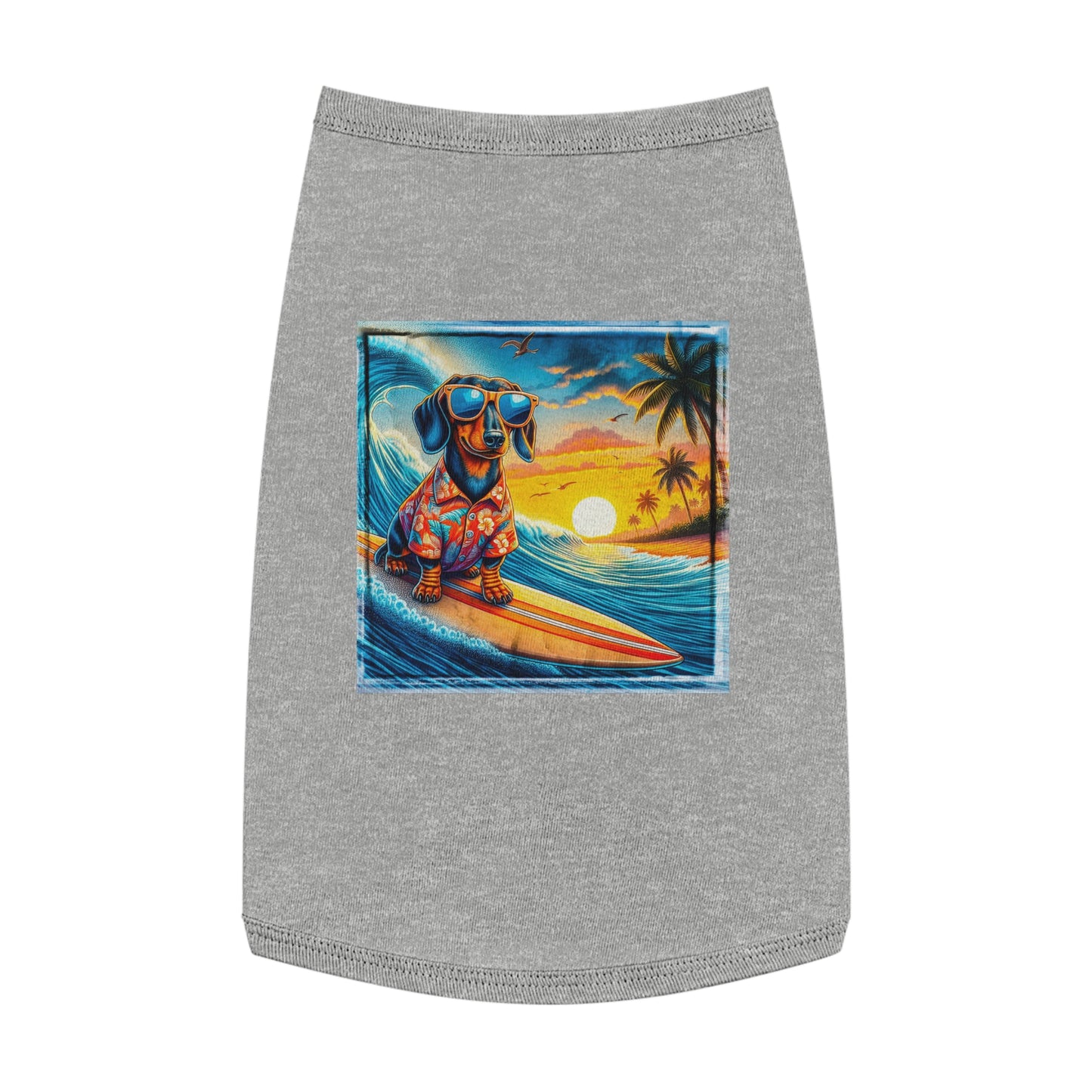 Pet Tank Top Dachshund Hawaiian surf t shirt Pets Printify L Heather