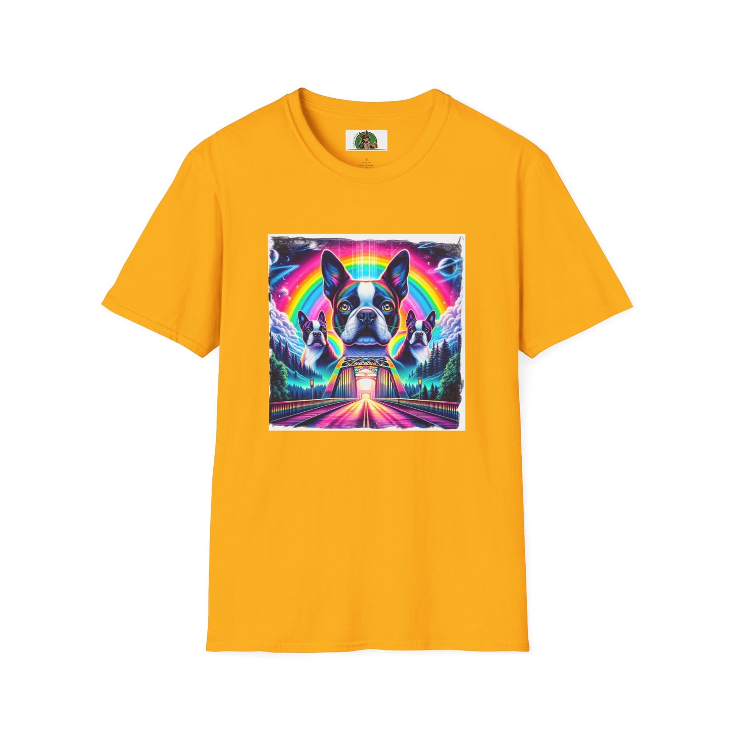 Boston Terriers Rainbow Bridge T-Shirt T-Shirt Printify S Gold