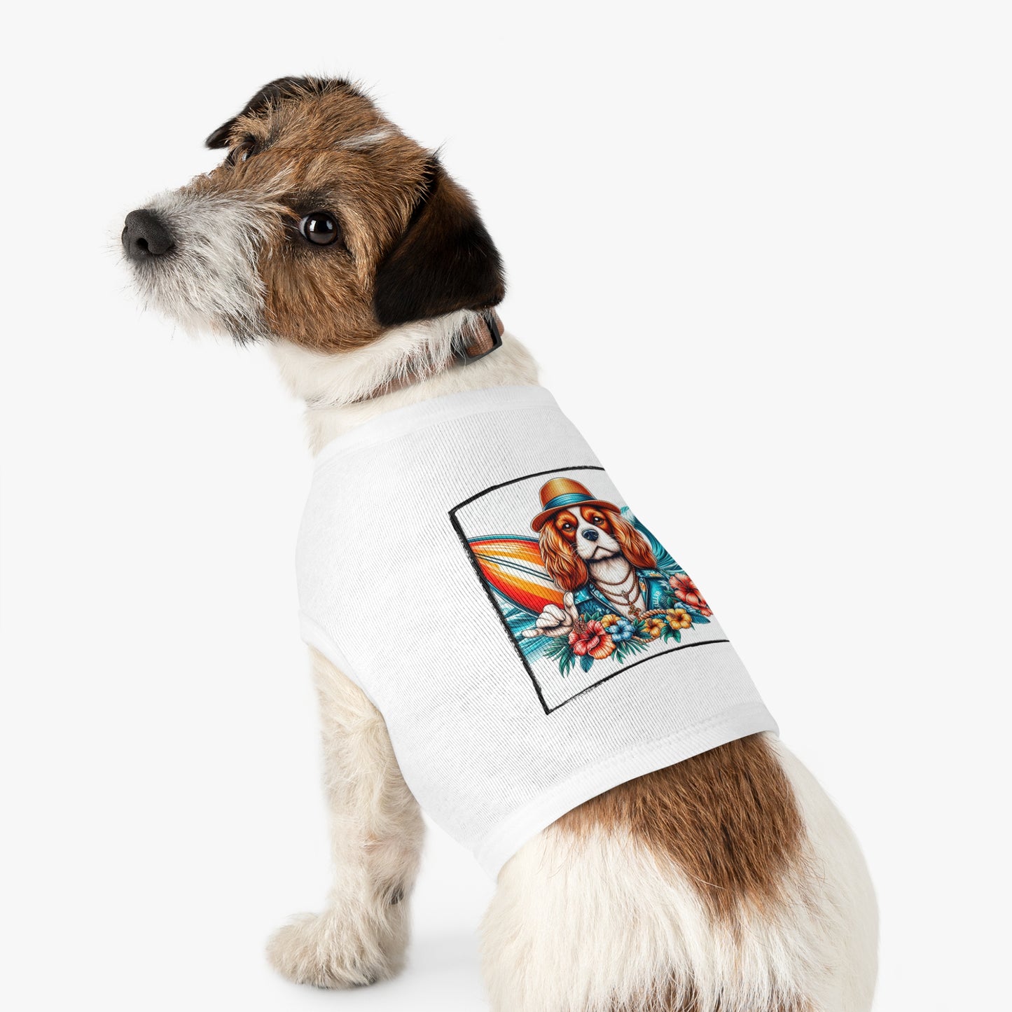 Pet Tank Top Cavalier King Charles Spaniel Hawaiian Surfer T Shirt Pets Printify