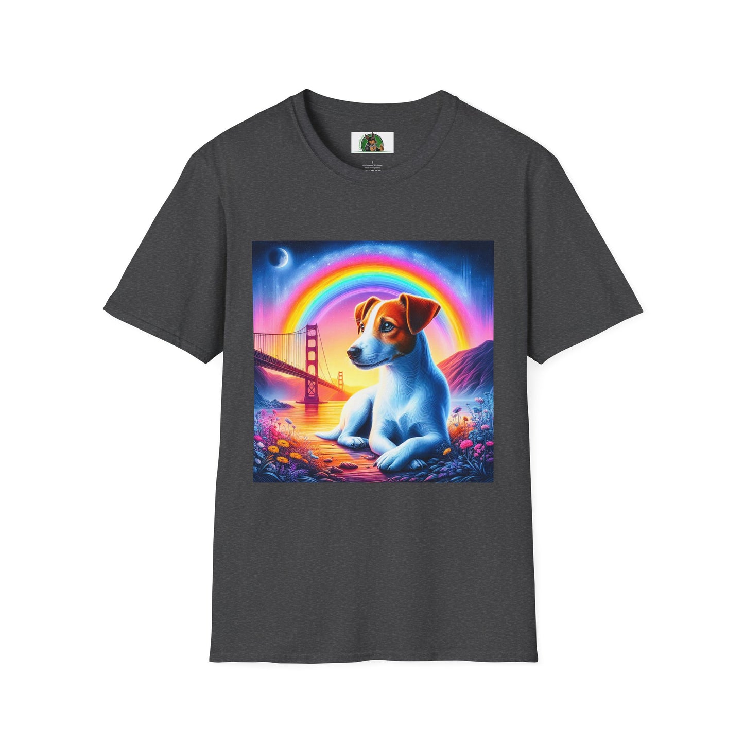 Jack Russell Rainbow Bridge Moonlit Mountain T-Shirt Printify S Dark Heather