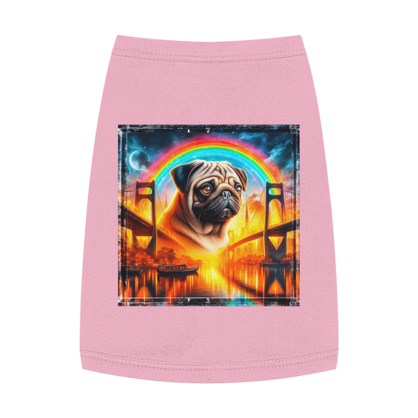 Pet Tank Top Pug bridge and rainbow Pets Printify M Pink