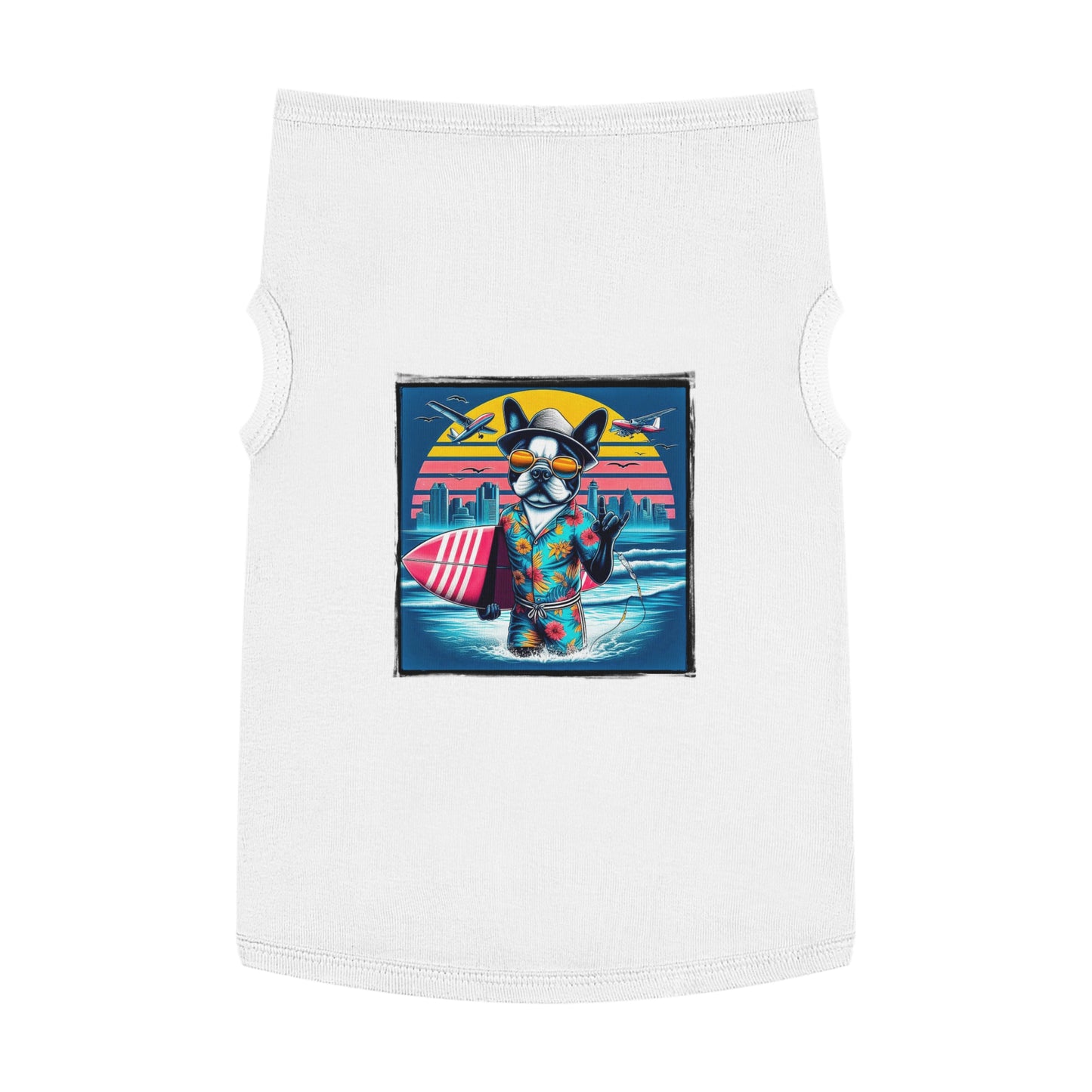 Pet Tank Top Boston Terrier Surfer Dog At Beach Pets Printify