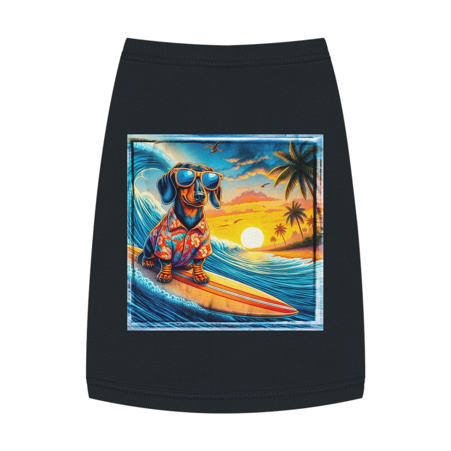 Pet Tank Top Dachshund Hawaiian surf t shirt Pets Printify M Black