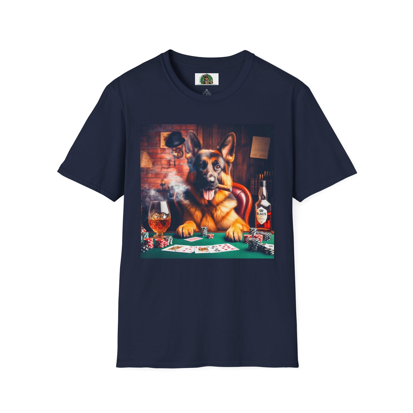 German Shepherd smoking a cigar shirt T-Shirt Printify Navy S