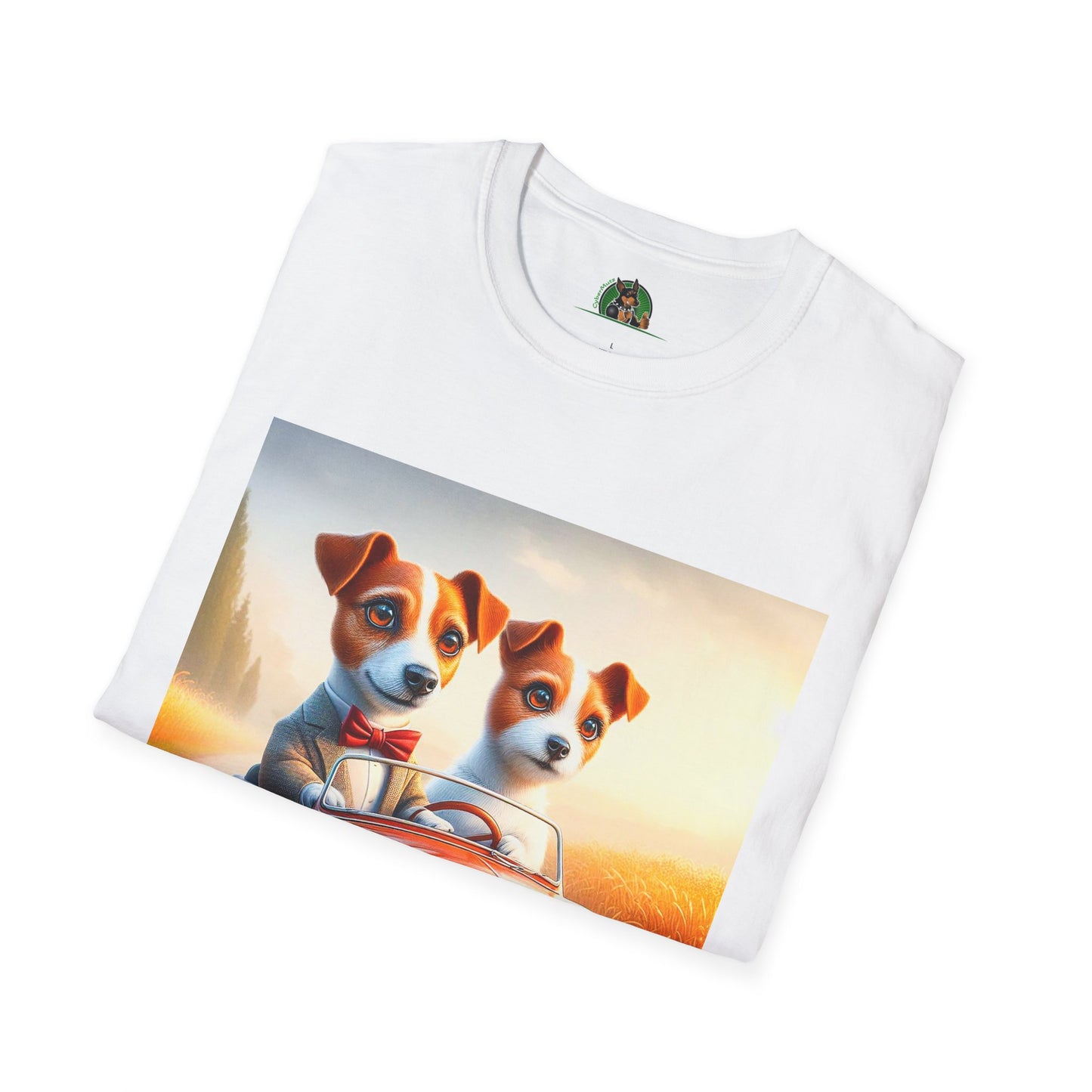 Wacky Jack Russell Puppy Couple Riding In Car T-Shirt Printify