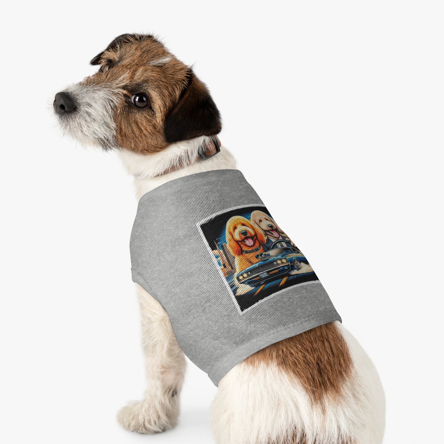 Pet Tank Golden Doodle driving fun t shirt Pets Printify