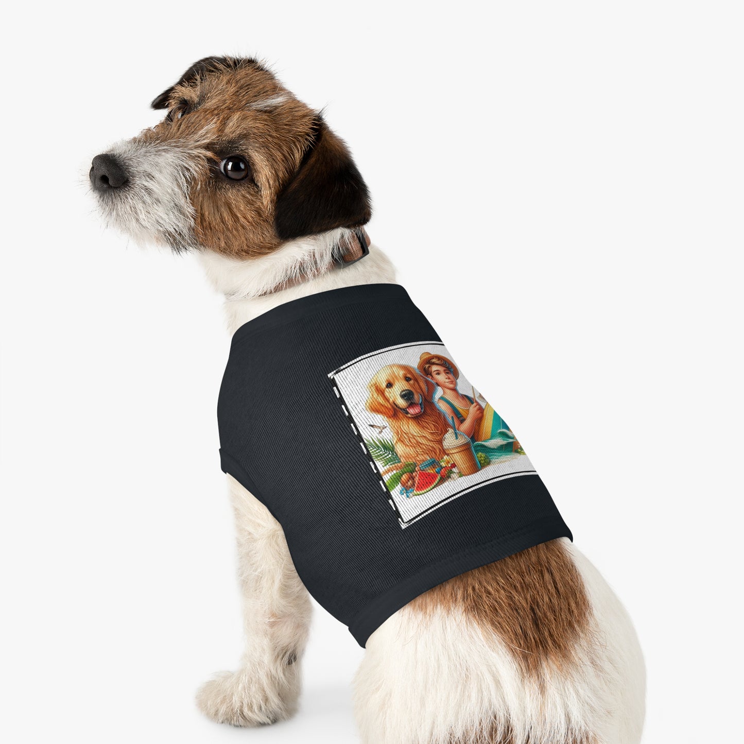 Golden Retriever pet tank top farmer boy Pets Printify