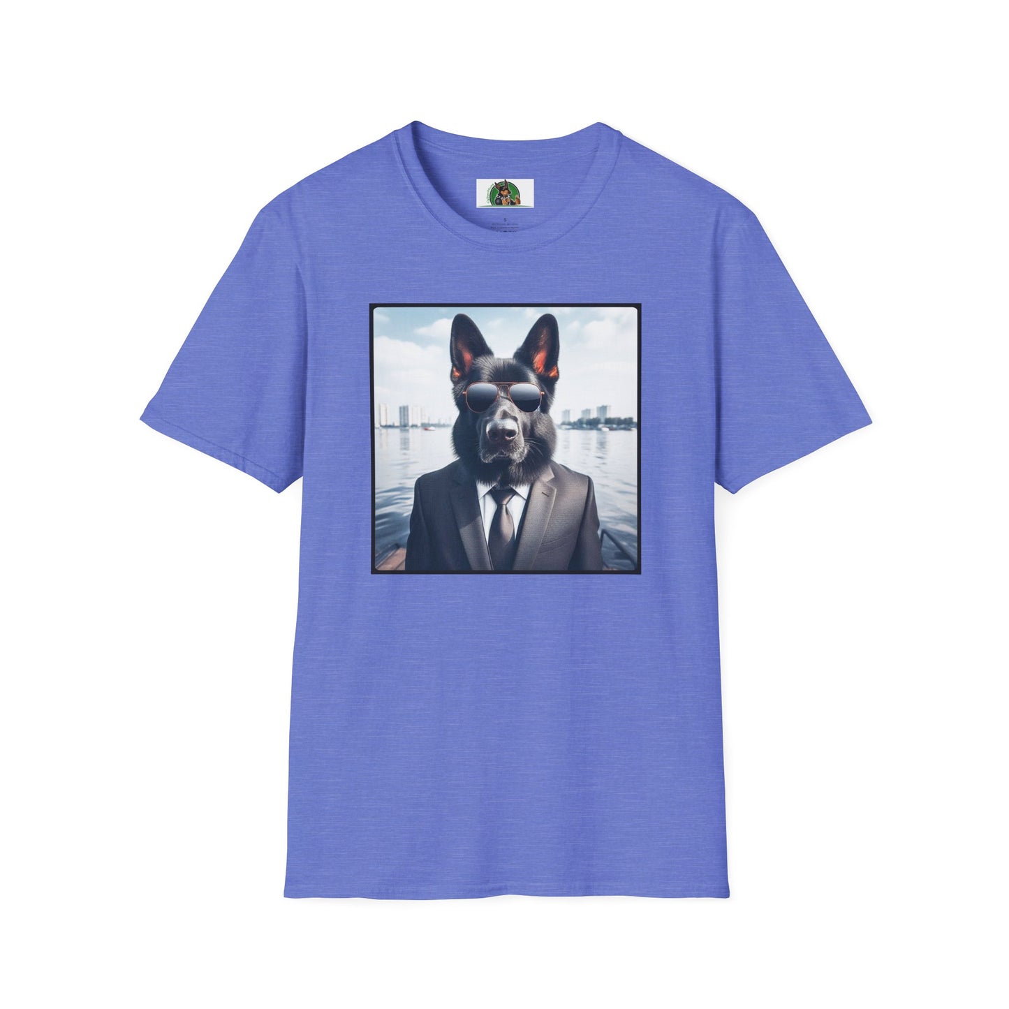 German Shepherd men in black shirt T-Shirt Printify Heather Royal S