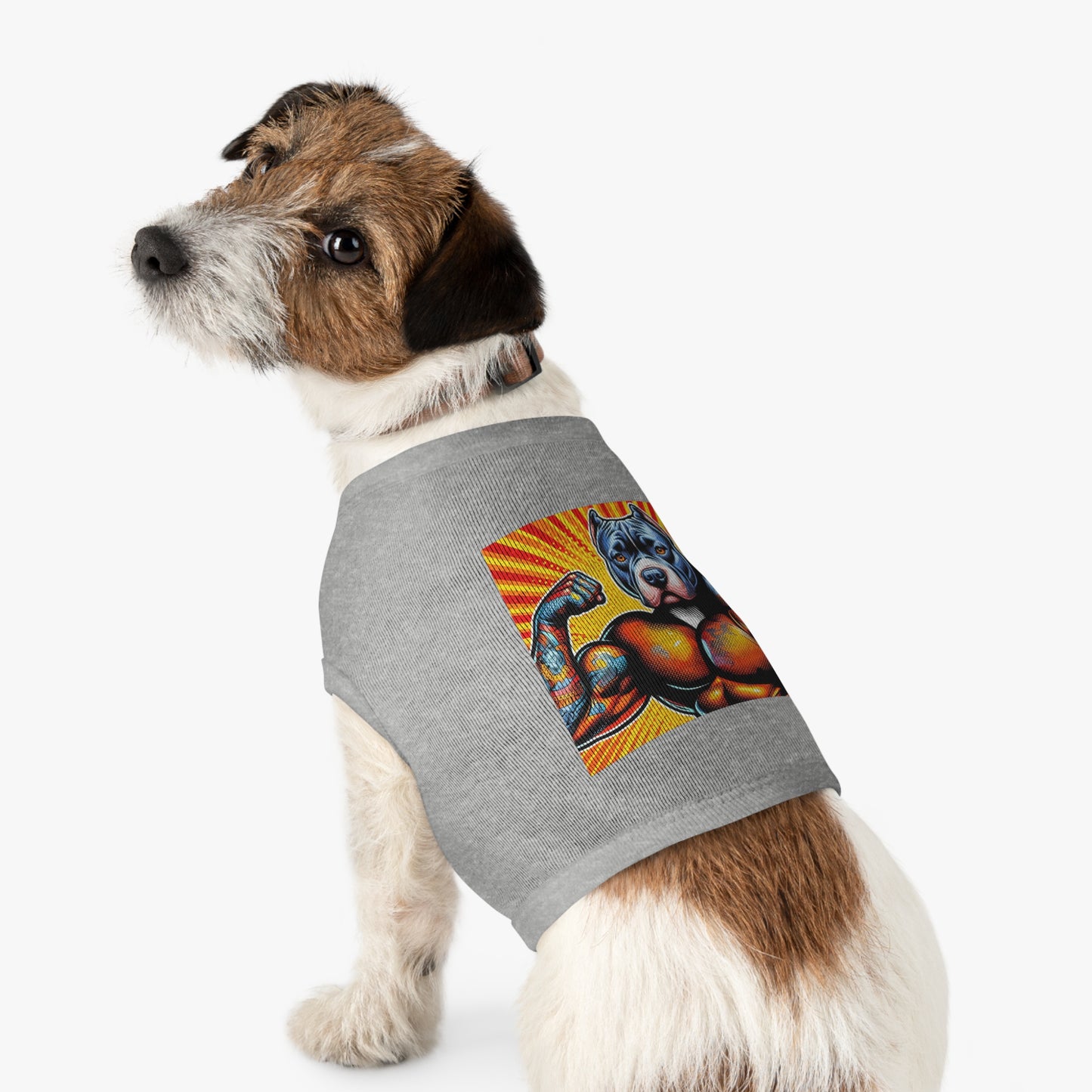 Pet Tank Top Pit Bull arm flexing Pets Printify