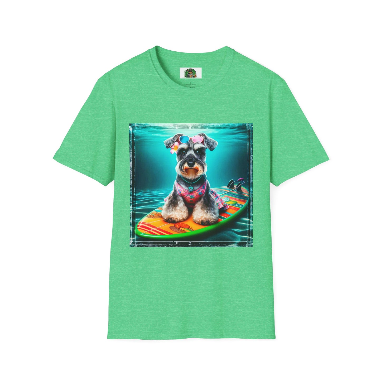Miniature Schnauzer puppy surfing T-Shirt Printify S Heather Irish Green