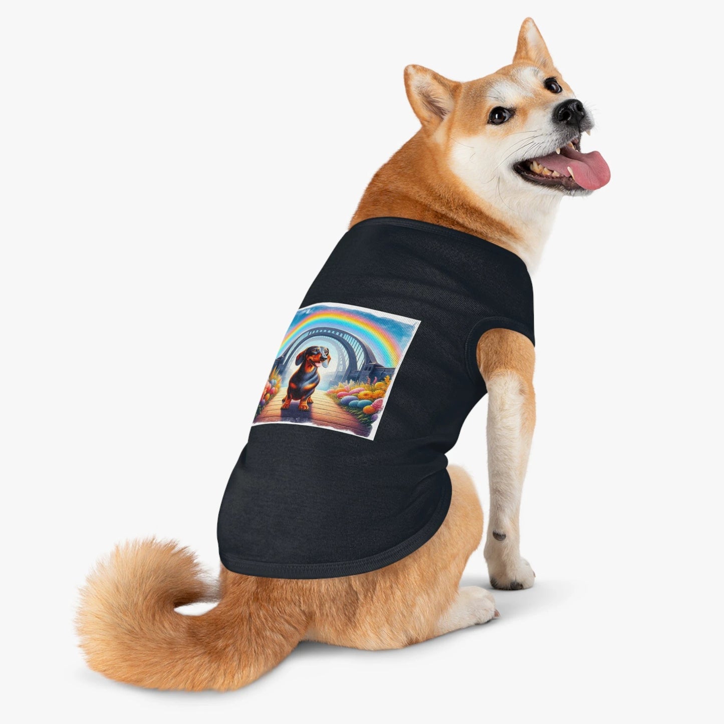 Dachshund Pet Tank Top Colorful Bridge Graphic Design T Shirt For Dogs Puppy Lovers by Printify