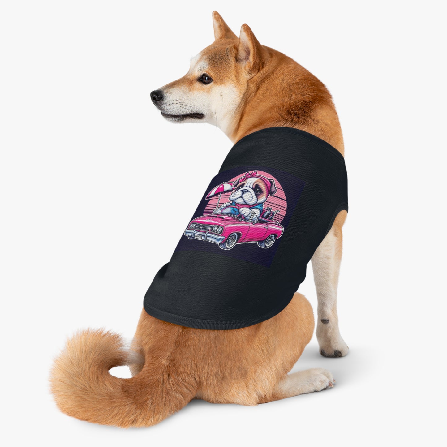 Wacky Pet Tank Top Bulldog tiny pink. car t shirt Pets Printify