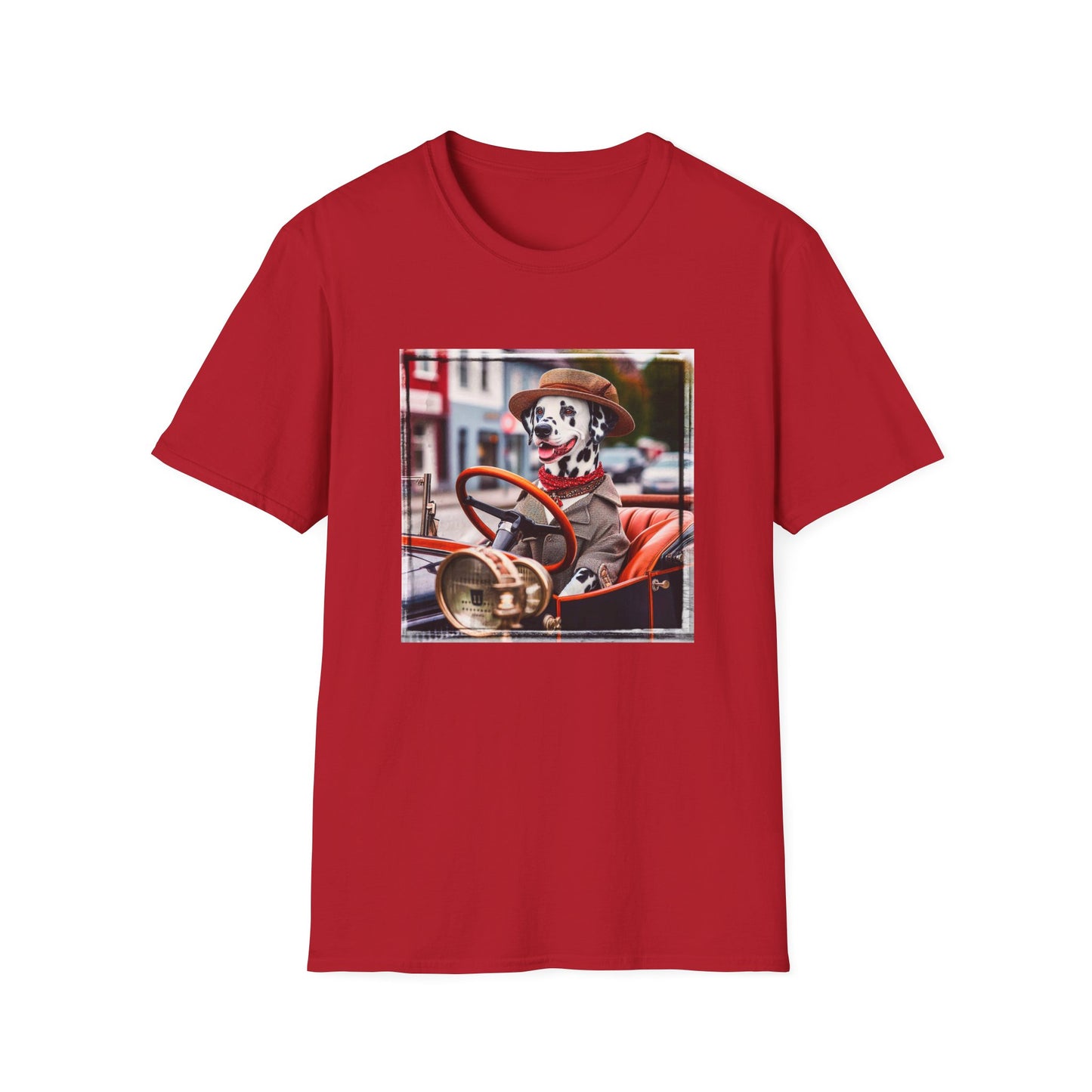 Dalmatian driving and cruising t shirt T-Shirt Printify S Cherry Red