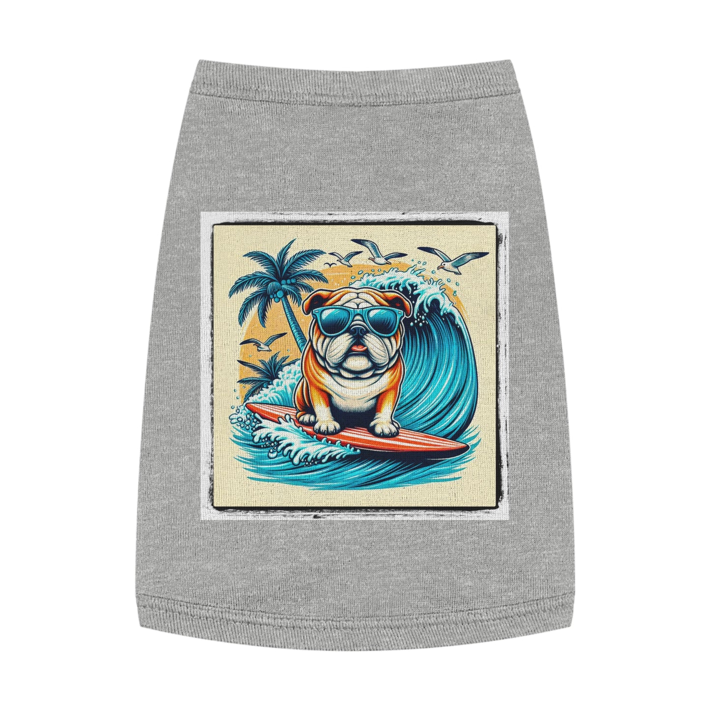 Pet Tank Top Bulldog Hawaiian surf t shirt Pets Printify M Heather