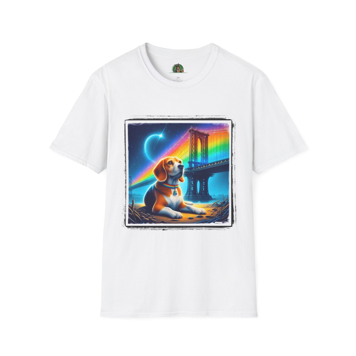 Beagle Sitting Under Rainbow Bridge T-Shirt Printify XS White