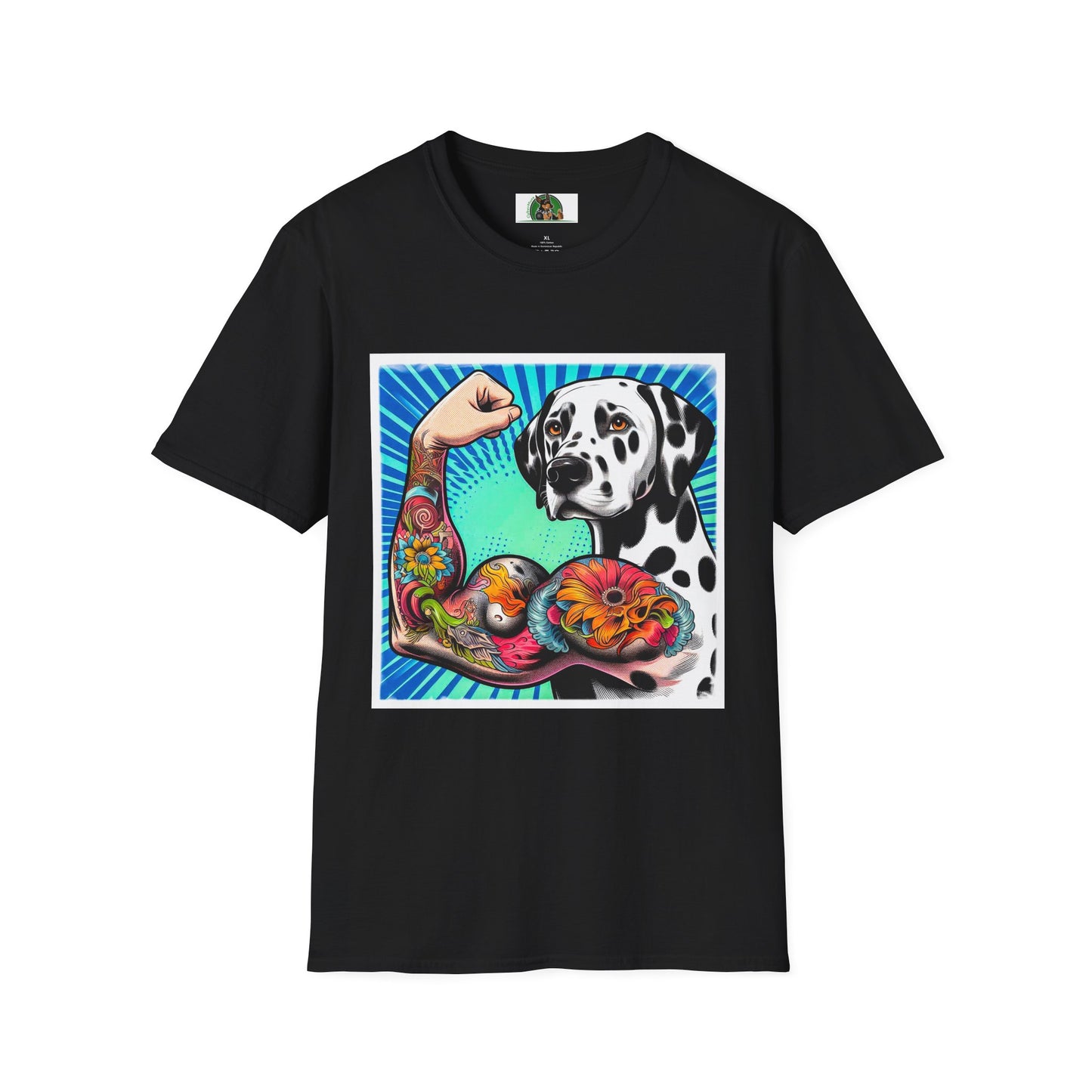 Dalmatian arm flexing t shirt T-Shirt Printify XS Black