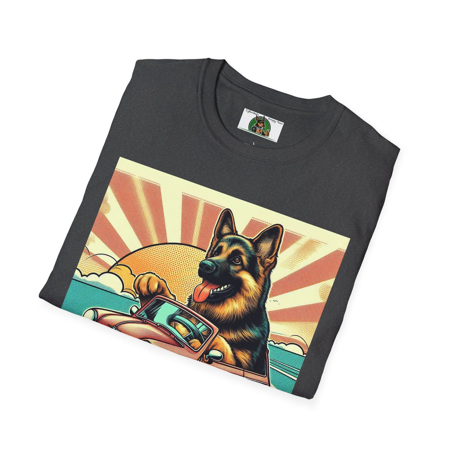 German Shepherd in a Wacky Little Car T-Shirt Printify