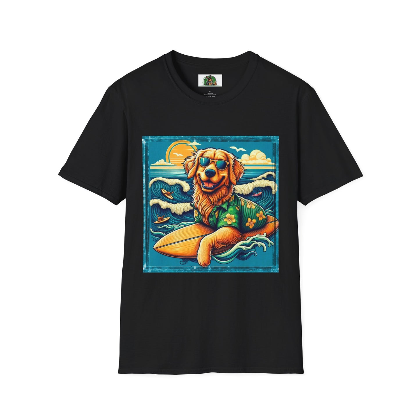 Golden Retriever surfing beauty shirt T-Shirt Printify XS Black