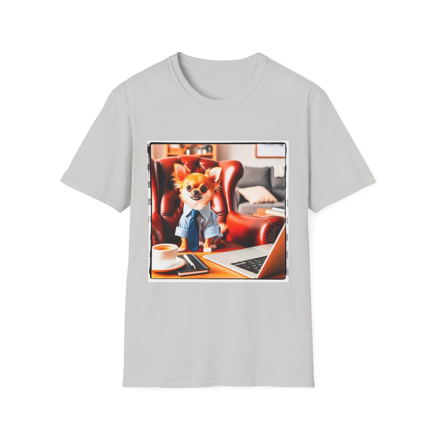 Chihuahua working man t shirt T-Shirt Printify S Ice Grey