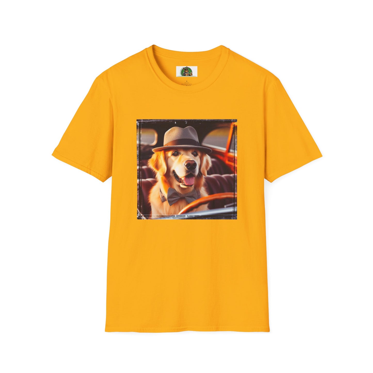 Golden Retriever driving fun shirt T-Shirt Printify S Gold