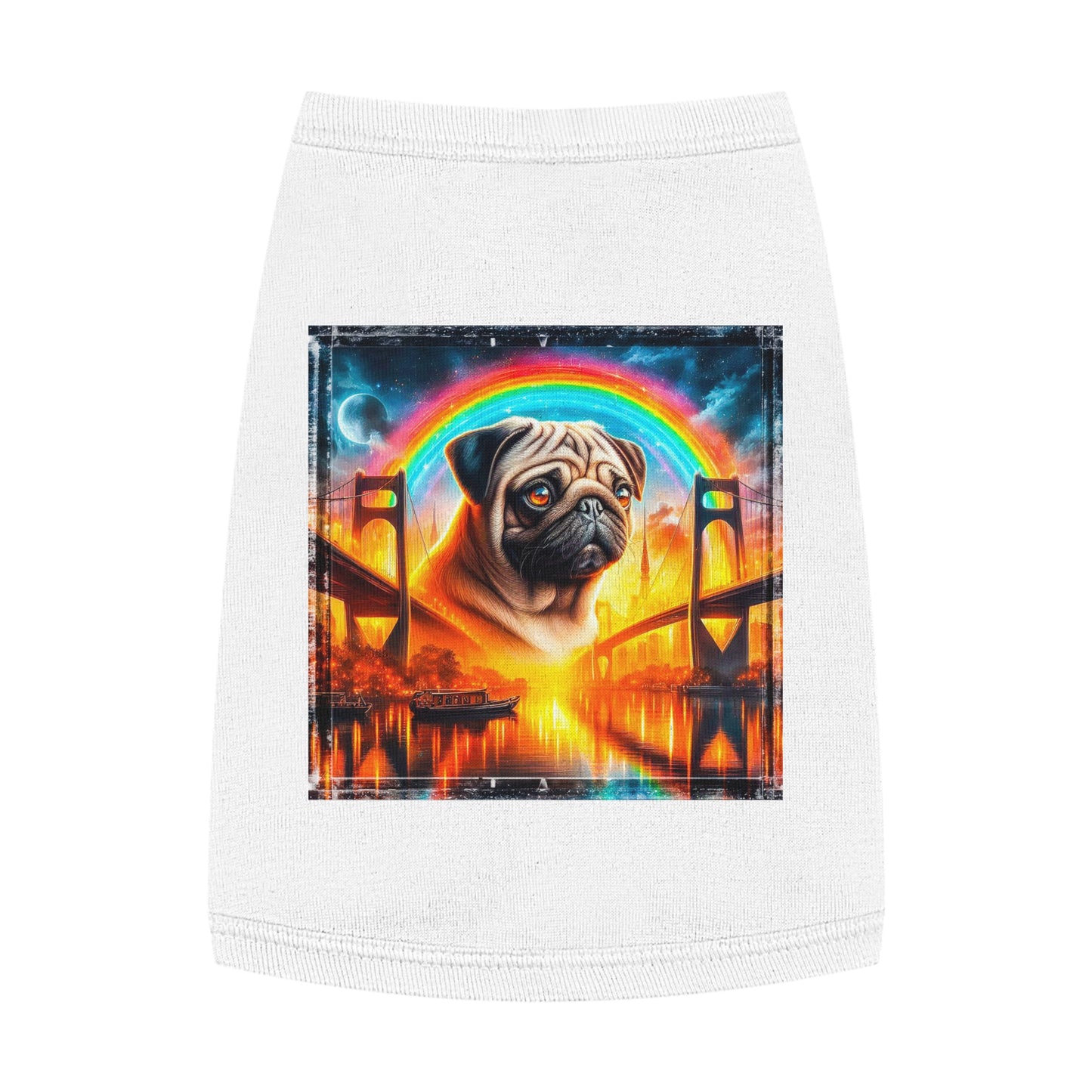 Pet Tank Top Pug bridge and rainbow Pets Printify M White