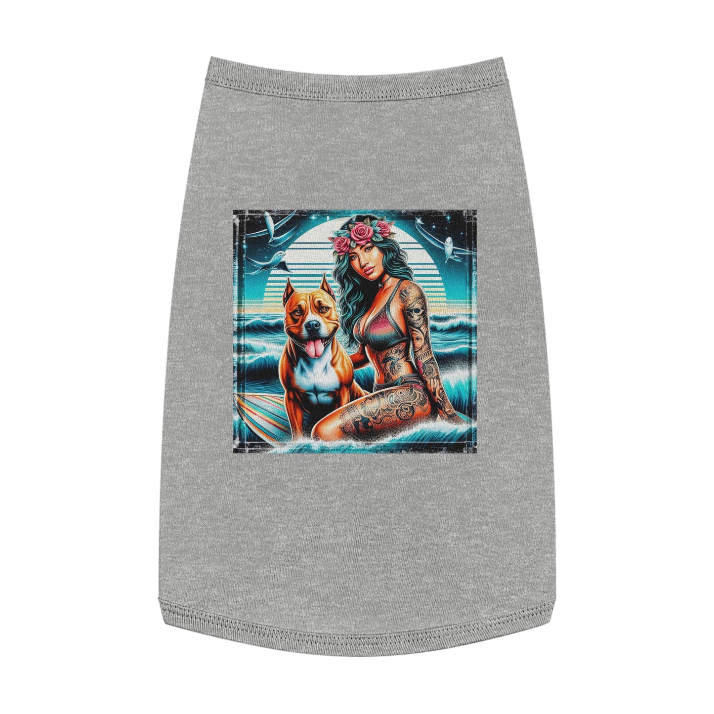 Pet Tank Top Pit Bull Hawaiian women Pets Printify L Heather