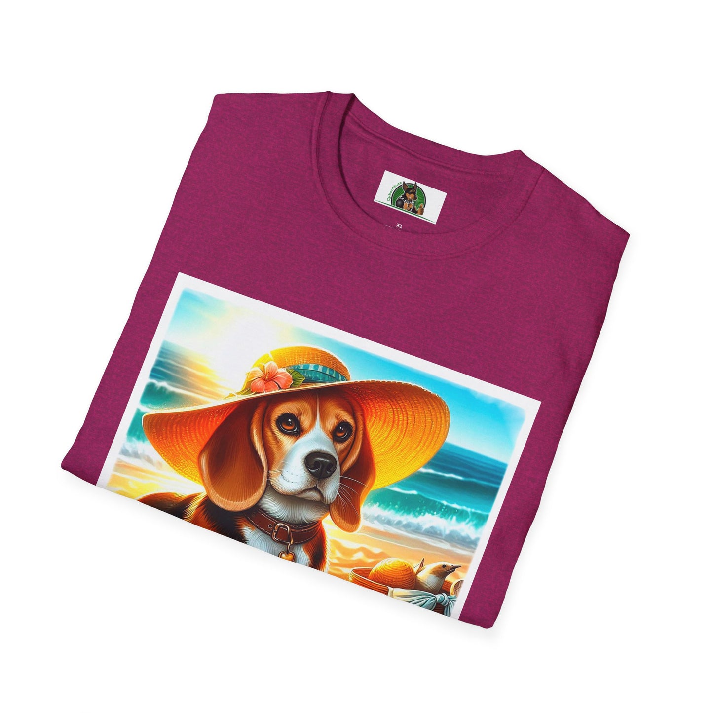 Beagle Girl Dog Wearing Sun Hat At Beach T-Shirt Printify