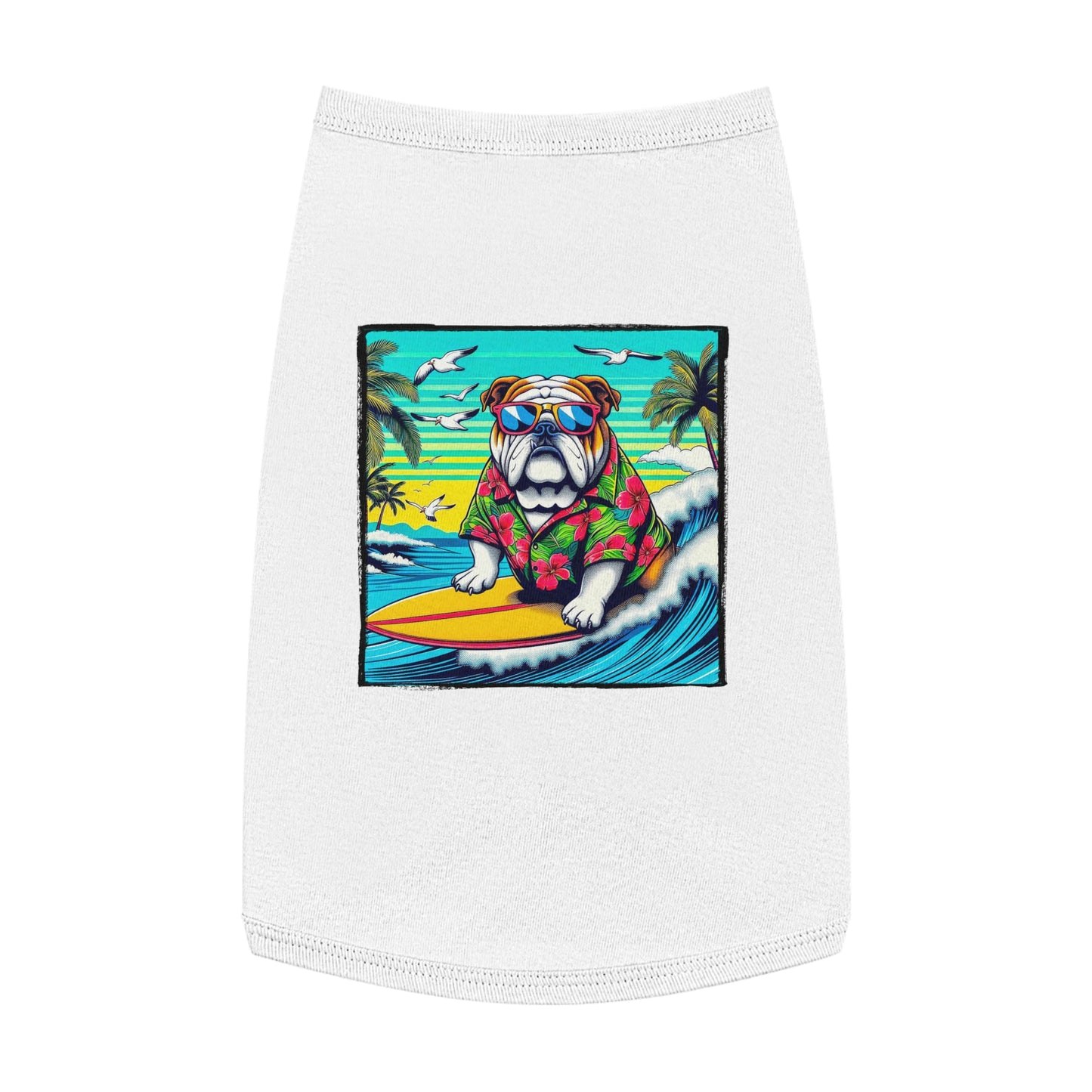 Pet Tank Top Bulldog wave crashing t shirt Pets Printify L White