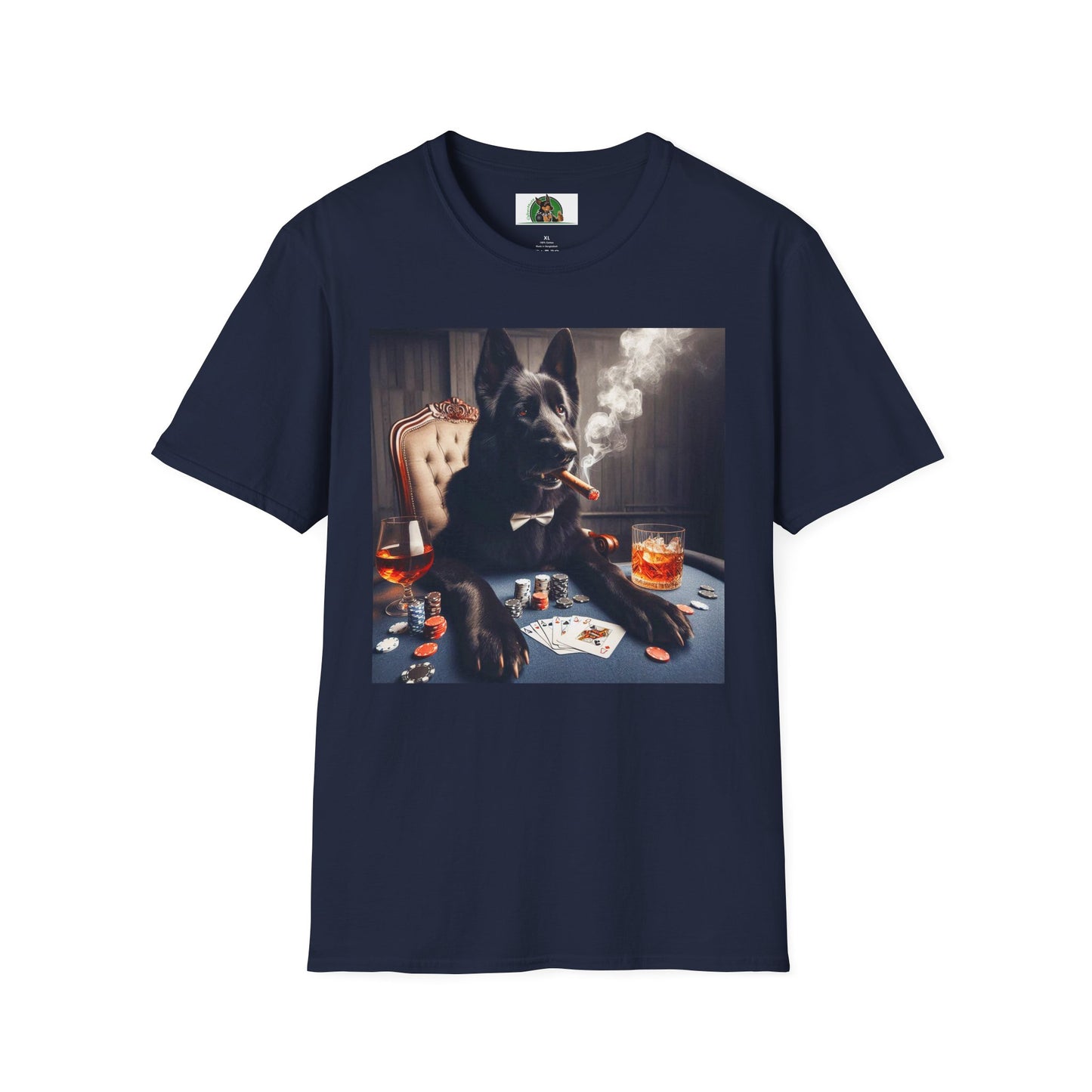 German Shepherd playing poker shirt T-Shirt Printify Navy S