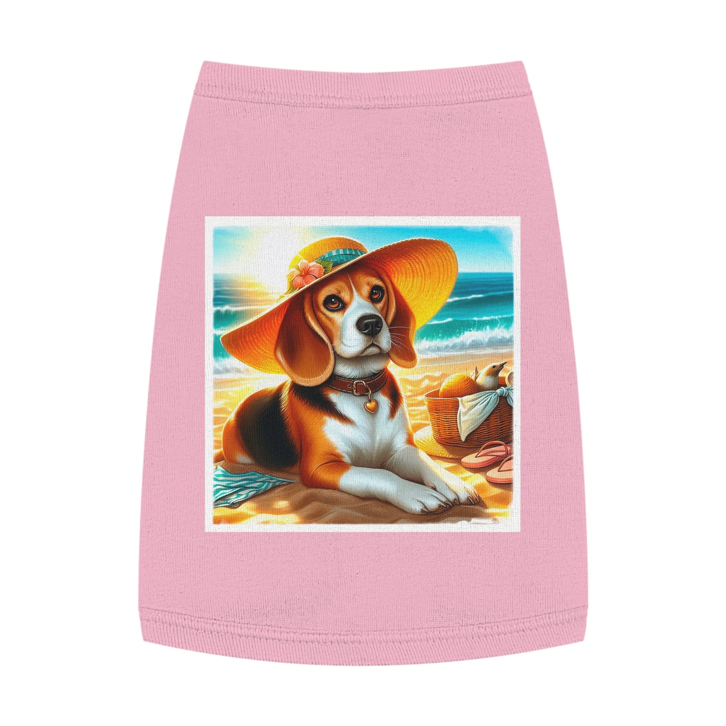 Pet Tank Top Beagle Wearing Sun Hat Pets Printify M Pink