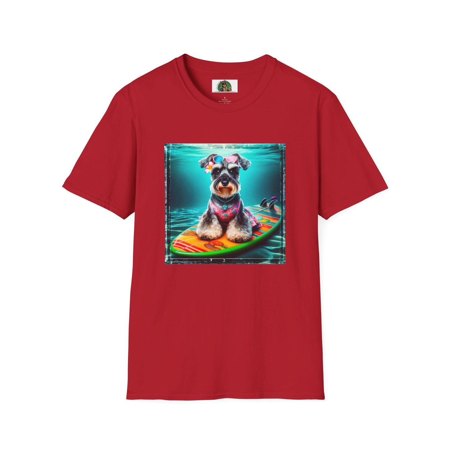 Miniature Schnauzer puppy surfing T-Shirt Printify S Cherry Red