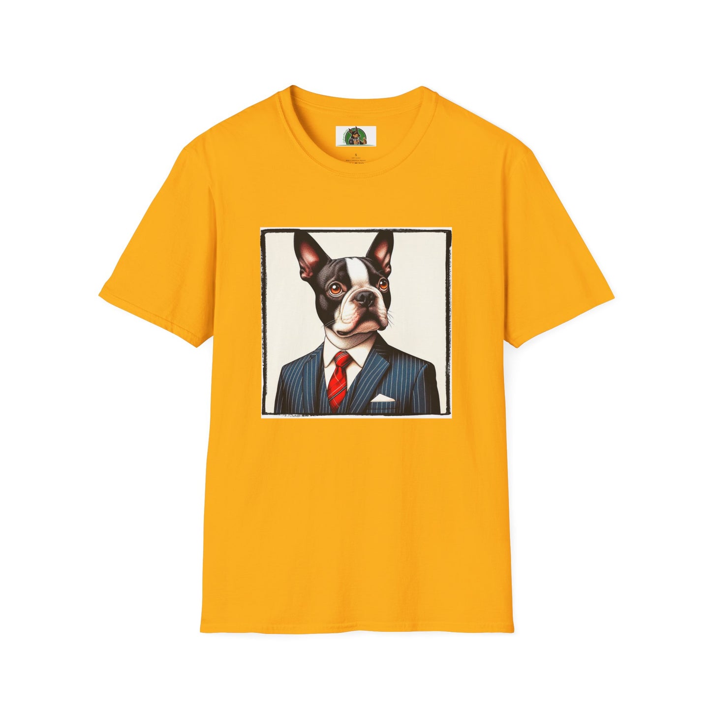 Boston Terrier Dog In Suit T-Shirt Printify S Gold