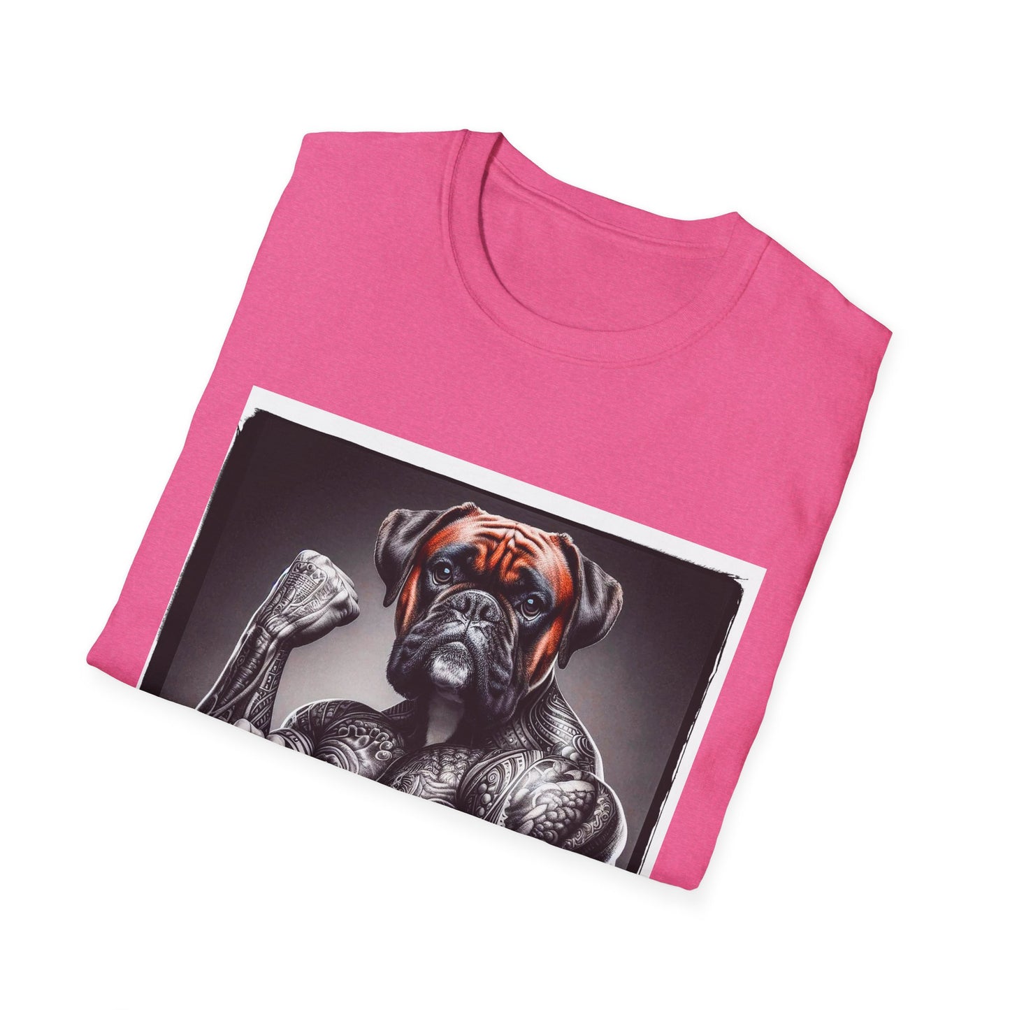 Boxer Black And White Muscle Dog T-Shirt T-Shirt Printify