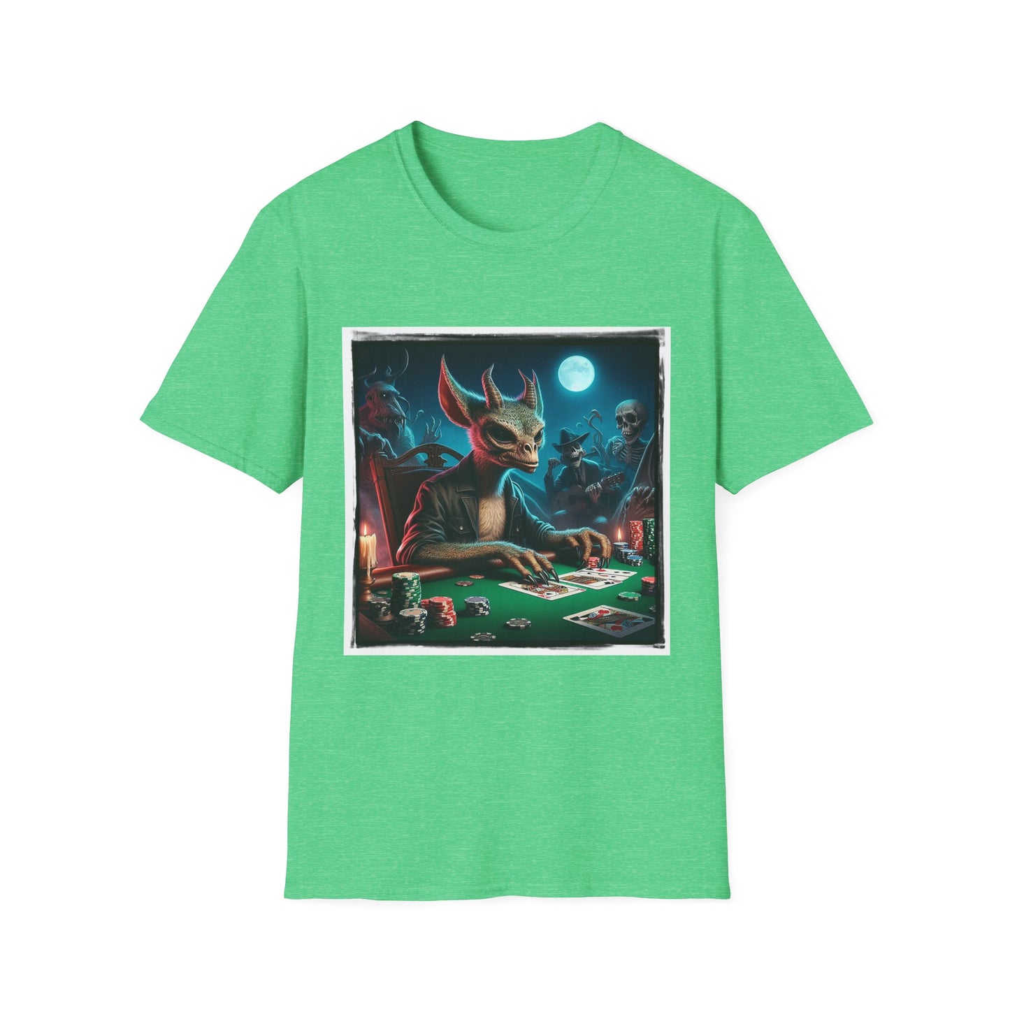 Chupacabra dragon poker playing t shirt T-Shirt Printify S Heather Irish Green