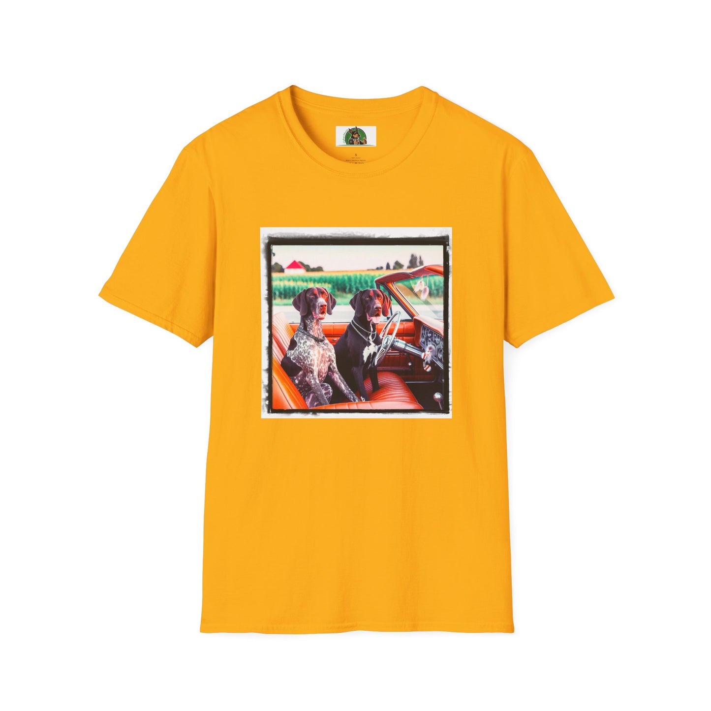 Wacky German Shorthaired Pointer friends driving t shirt T-Shirt Printify S Gold