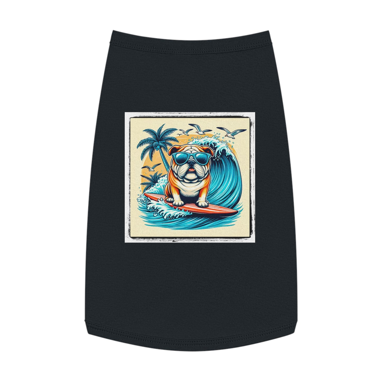 Pet Tank Top Bulldog Hawaiian surf t shirt Pets Printify