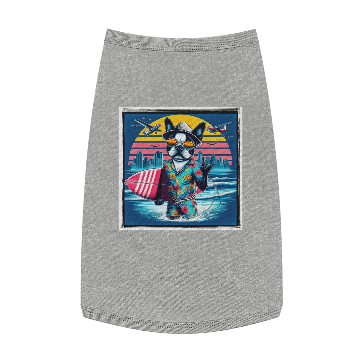 Pet Tank Top Boston Terrier Surfer Dog At Beach Pets Printify L Heather