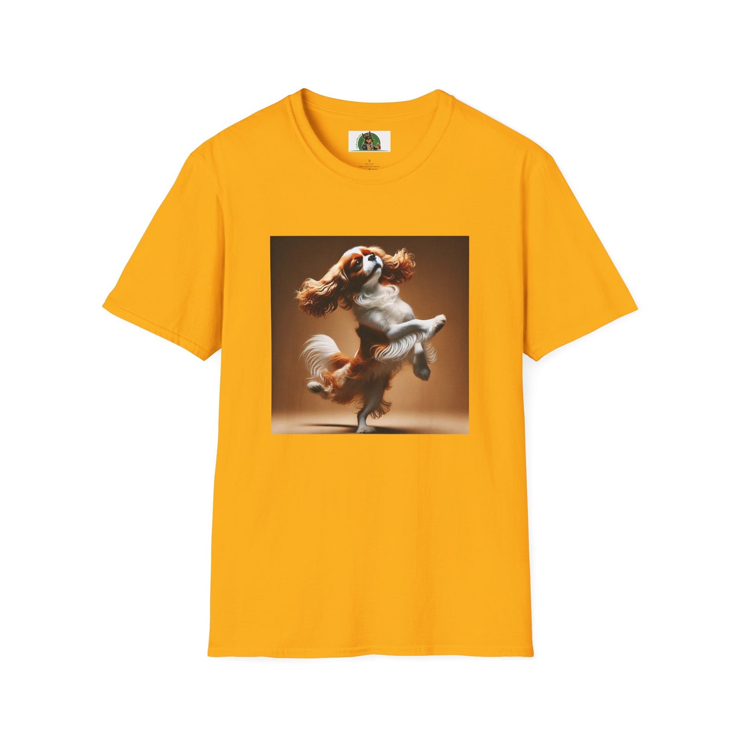Dog Lover T-Shirt - Dancing Dog Cavalier King Charles Spaniel T-Shirt Printify S Gold