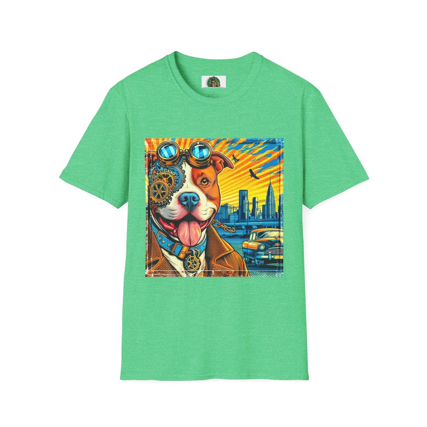 Pit Bull colorful steam punk shirt T-Shirt Printify S Heather Irish Green